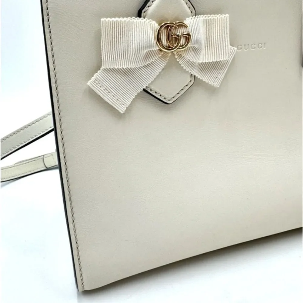 Auth Gucci Small Marmot Limited Edition Cream Leather 2way Tote Bag Preloved Ex+